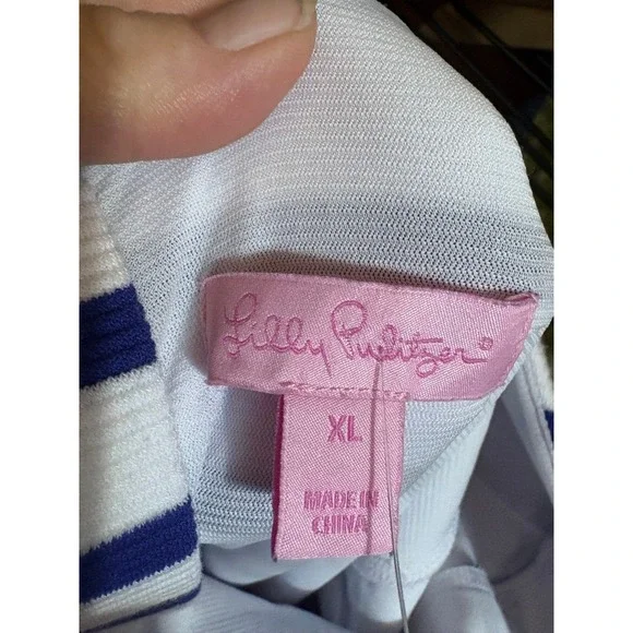 Lilly Pulitzer XL Navy White Striped Shift Dress Short Sleeve Gold Zip Nautical - Picture 5 of 5